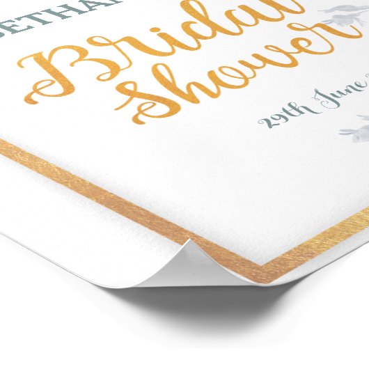 グラムフラワーズ金ゴールドフレームブライダルシャワー記号 ポスター (角)