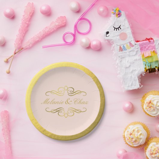 グラムフ渦巻形のライシュ金箔の結婚赤面ピンク ペーパープレート (パーティー)