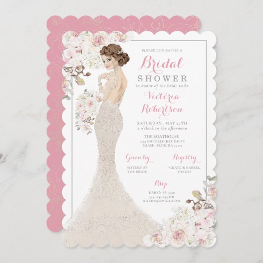 グラムブライドインマーメイドガウンブライダルシャワー 招待状 (正面/裏面)