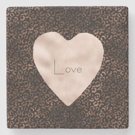 グラムブラウンブラックヒョウ印刷ハート ストーンコースター (正面)
