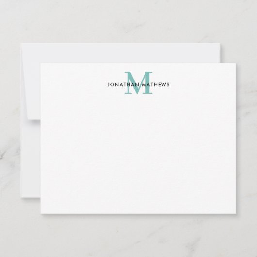 グラムブラシ仕上げ金属ティール（緑がかった色）グリーンクラシックモノグラム ノートカード (正面)