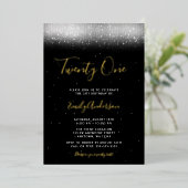 グラムブラックとホワイト21歳の誕生日金ゴールド 箔招待状 (立ち正面)