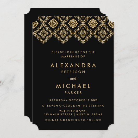 グラムブラックと金ゴールドインスパイア東結婚の 招待状 (正面/裏面)