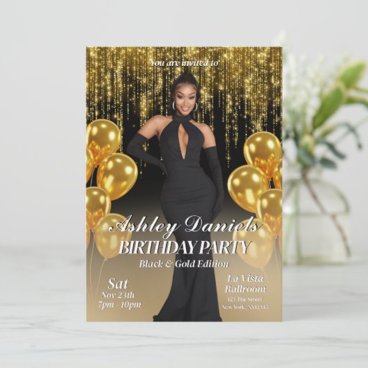 グラムブラックと金ゴールドバースデーパーティーの招待 招待状 (スタンド正面)