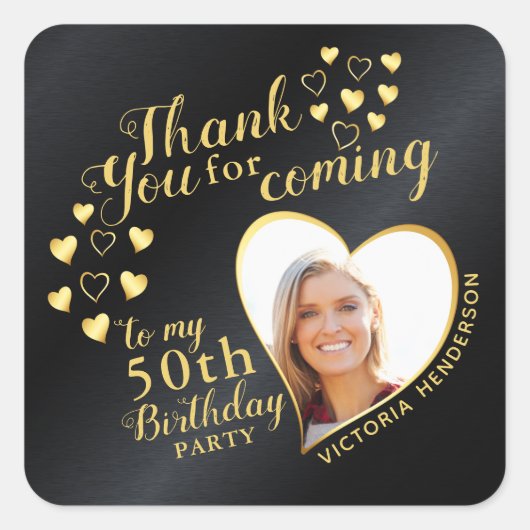 グラムブラックと金ゴールド50誕生日サンキュービター スクエアシール (正面)