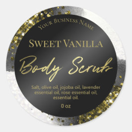 グラムブラックインク金ゴールドグリッター体スクラブラベル ラウンドシール