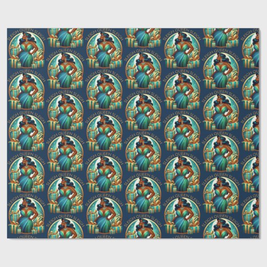 グラムブラックウーマンエレガントティール（緑がかった色）&金ゴールドクリスマス ラッピングペーパー (フラット)