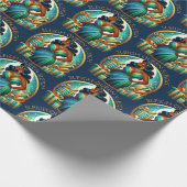 グラムブラックウーマンエレガントティール（緑がかった色）&金ゴールドクリスマス ラッピングペーパー (角)