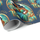 グラムブラックウーマンエレガントティール(緑がかった色)&金ゴールドクリスマス ラッピングペーパー (ロールコーナー)