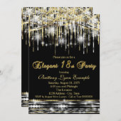 グラムブラックエレガント金ゴールド18thバースデーパーティー 招待状 (正面/裏面)