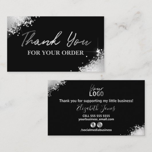 グラムブラックシルバーグリッターご注文ありがとうございます 名刺 (正面/裏面)