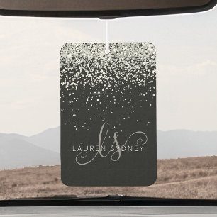 グラムブラックシルバーグリッターモノグラム名 カーエアーフレッシュナー