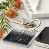 グラムブラックシルバーグリッターモノグラム名 キーホルダー (正面右)