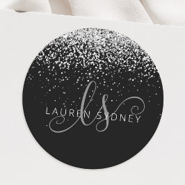 グラムブラックシルバーグリッターモノグラム名 ラウンドシール