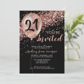 グラムブラックバラ金ゴールドグリッターバルーン21st誕生日 招待状 (スタンド正面)