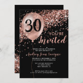 グラムブラックバラ金ゴールドグリッターバルーン30th誕生日 招待状 (正面/裏面)