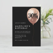 グラムブラックバラ金ゴールドグリッターバルーン30th誕生日 招待状 (スタンド正面)