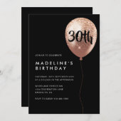 グラムブラックバラ金ゴールドグリッターバルーン30th誕生日 招待状 (正面/裏面)
