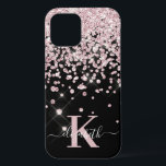 グラムブラックバラ金ゴールドダイヤモンド紙吹雪 モノグラムの iPhone 12 PROケース<br><div class="desc">Glam、エレガント、光沢のある黒とガーリーバラ金ゴールドグリッターダイヤモンド紙吹雪のパーソナライズされた電話ケース。美しい手書フェイクきの斜面尾部フォントスクリプトに赤面ピンクローズ金ゴールドと白いダイヤモンド紙吹雪、モノグラムと名ガーリー前を備えている。名前とモノグラムイニシャルでパーソナライズ。ご注意：このデザインはプリントされた写真効果で実在、グリッターと宝石なし。</div>