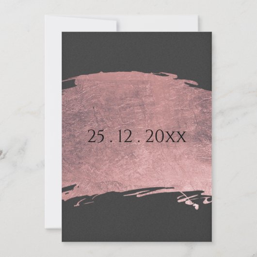 グラムブラックバラ金ゴールドブラシストローク結婚マーブル 招待状 (裏面)