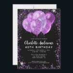 グラムブラックパープルバイオレットグリッターバルーン誕生日 招待状<br><div class="desc">グラムモダンパープルバイオレットブラックシルバーグリッタースパークルバルーンエレガント誕生日スタイリッシュ招待状</div>