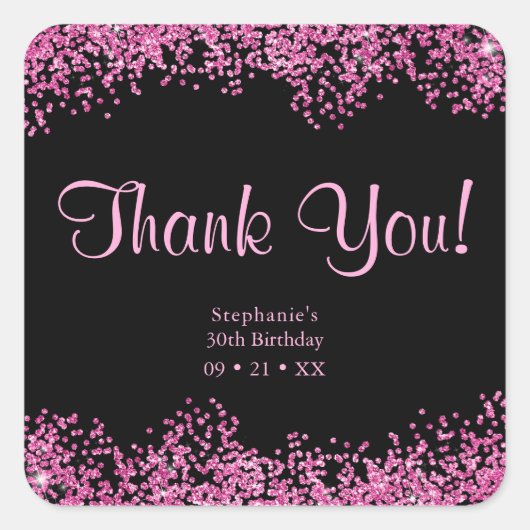 グラムブラックピンクフォイルバルーン30歳感謝してい誕生日 スクエアシール (正面)