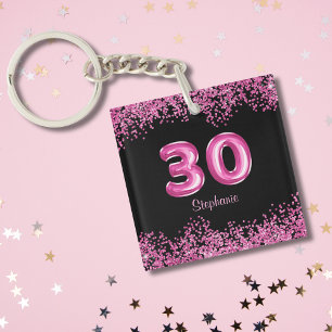 グラムブラックピンクフォイルバルーン30th誕生日パーティー キーホルダー