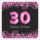 グラムブラックピンクフォイルバルーン30th誕生日パーティー スクエアシール (正面)