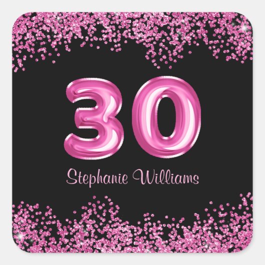 グラムブラックピンクフォイルバルーン30th誕生日パーティー スクエアシール (正面)