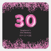 グラムブラックピンクフォイルバルーン30th誕生日パーティー スクエアシール (正面)