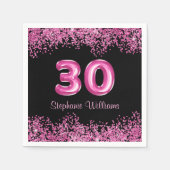 グラムブラックピンクフォイルバルーン30th誕生日パーティー スタンダードカクテルナプキン (正面)