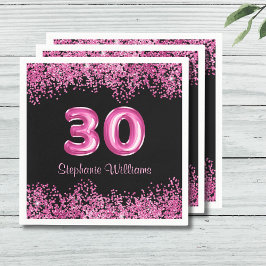 グラムブラックピンクフォイルバルーン30th誕生日パーティー スタンダードカクテルナプキン