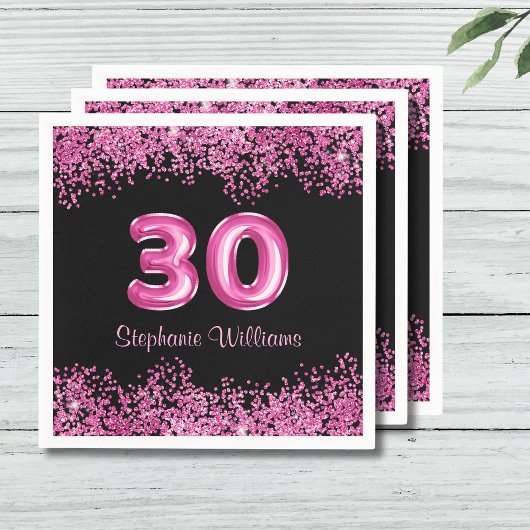 グラムブラックピンクフォイルバルーン30th誕生日パーティー スタンダードカクテルナプキン