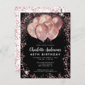 グラムブラックピンクローズ金ゴールドグリッターバルーン誕生日 ポストカード (正面/裏面)