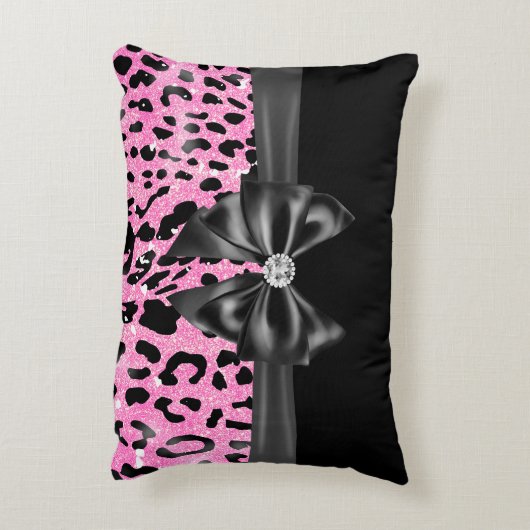 グラムブラックボウダイヤモンドピンクグリッターヒョウ アクセントクッション (裏面(縦))