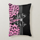 グラムブラックボウダイヤモンドピンクグリッターヒョウ アクセントクッション (正面(垂直))