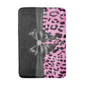 グラムブラックボウダイヤモンドピンクグリッターヒョウ バスマット (正面縦)