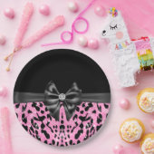 グラムブラックボウダイヤモンドピンクグリッターヒョウ ペーパープレート (パーティー)