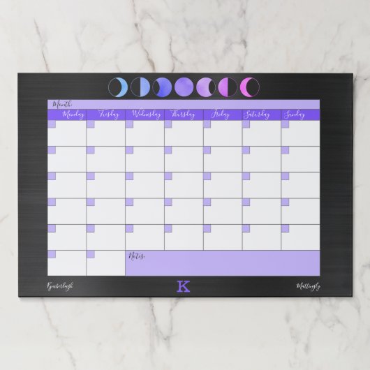 グラムブラックムーンフェイズシックモノグラムデスクカレンダー ペーパーパッド (正面)