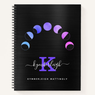 グラムブラックムーンフェイズパステルパープルモノグラム名 ノートブック