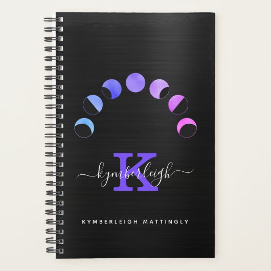 グラムブラックムーンフェイズパステルモノグラム名スモール プランナー手帳 (正面)