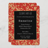 グラムブラックレッド金ゴールドグリッターグリジー誕生日 招待状 (正面/裏面)