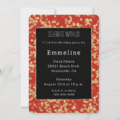 グラムブラックレッド金ゴールドグリッターグリジー誕生日 招待状 (正面)