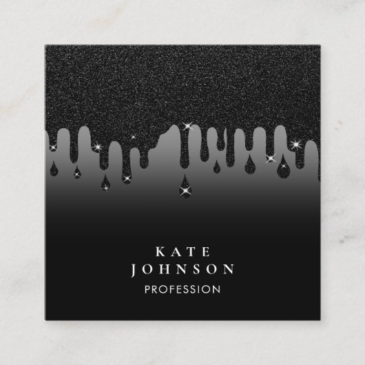 グラムブラック滴下グリッターQRコードソーシャルメディア スクエア名刺 (正面)