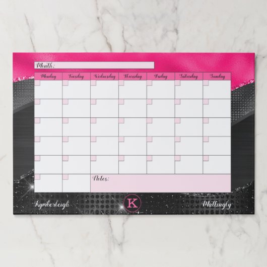 グラムブラック熱ピンク波モノグラムデスクカレンダー ペーパーパッド (正面)