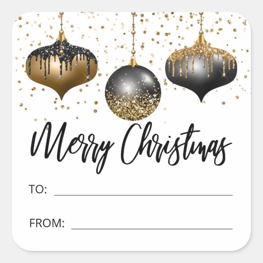 グラムブラック金ゴールドオーナメントメリークリスマスから スクエアシール (正面)