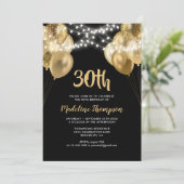 グラムブラック金ゴールドストリングライトバルーン誕生日 招待状 (スタンド正面)
