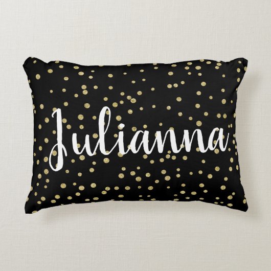 グラムブラック金ゴールドホリデードットパターパーソナライズされたン アクセントクッション (正面)