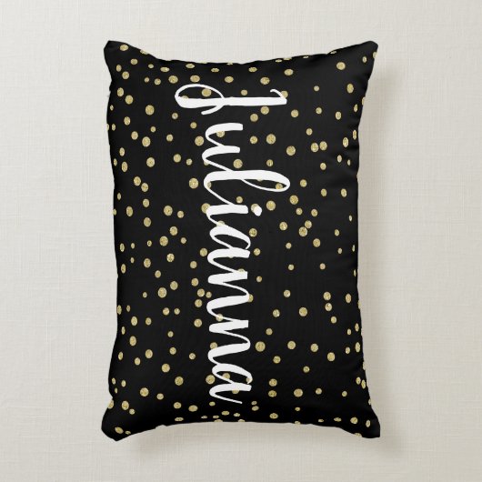 グラムブラック金ゴールドホリデードットパターパーソナライズされたン アクセントクッション (正面(垂直))