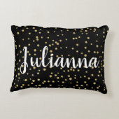 グラムブラック金ゴールドホリデードットパターパーソナライズされたン アクセントクッション (裏面)